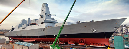 HMS Defender in its berth awaiting launch